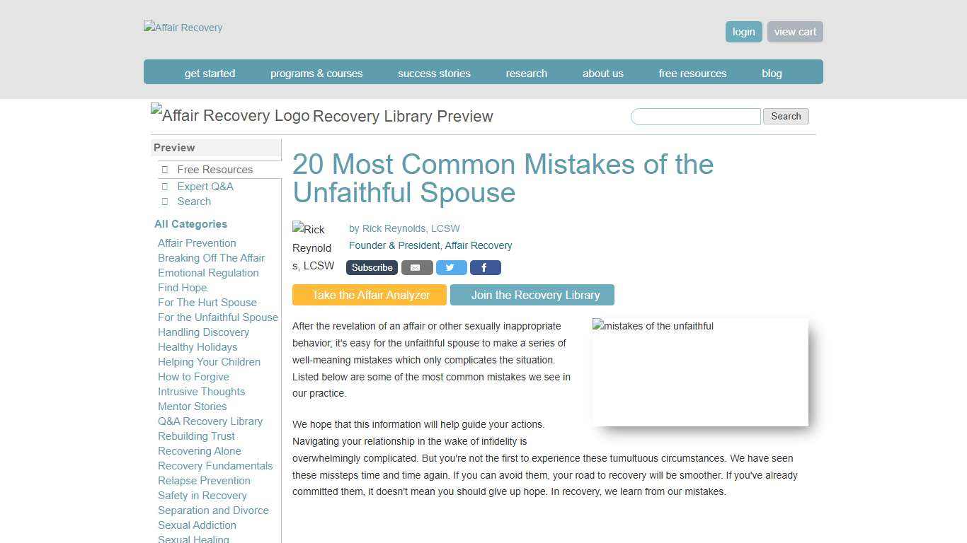20 Most Common Mistakes of the Unfaithful Spouse Affair Recovery